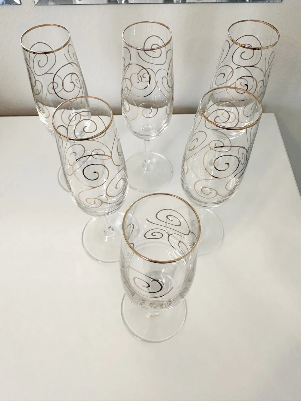 Pier 1 Elegant Gold Swirl Champagne Flutes - Set of 6